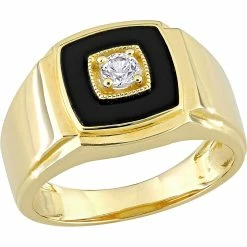 Buy 👏 Sofia B. Yellow Plated Silver Black Onyx And Created White Sapphire Square Ring 💯