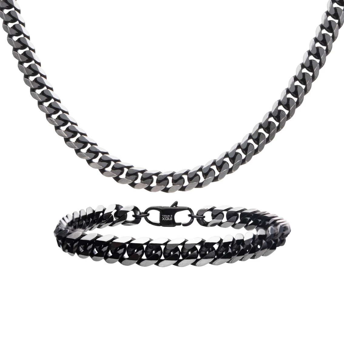 Discount π Inox Stainless Steel And Black Ion Plated Diamond Cut Curb 2 Pc. Set π 1 Discount π Inox Stainless Steel And Black Ion Plated Diamond Cut Curb 2 Pc. Set π