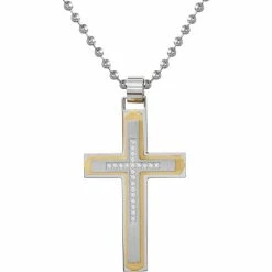 Best Pirce 😉 Gold LLC Yellow Gold Over Stainless Steel 1/10 CTW Diamond Cross Pendant 🧨