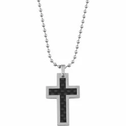 Flash Sale 😀 Gold LLC Stainless Steel Cross Pendant With Carbon Fiber 🔔