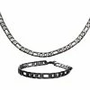 Best deal ⭐ INOX Men's Blacktone Figaro Chain Necklace And Bracelet Set 😉