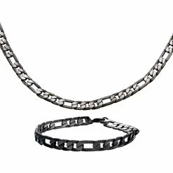 Best deal ⭐ INOX Men's Blacktone Figaro Chain Necklace And Bracelet Set 😉