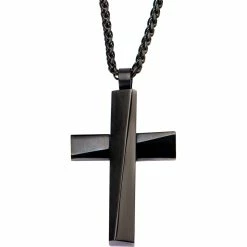 Discount 🎉 INOX Stainless Steel Black IP Twisted Bar Cross Pendant 24 In. 😉