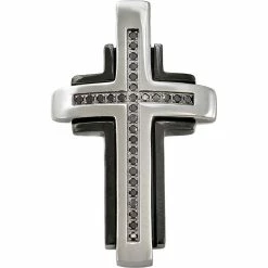 Brand new 🤩 Other Brands Stainless Steel & Black Immersion Plated 1/5 CTW Black Diamond Cross Pendant 22 In. 🔥