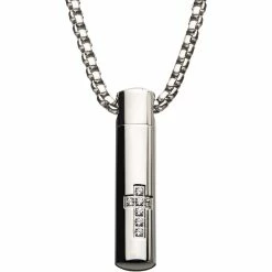 Buy 🔥 INOX Men's Stainless Steel Memorial Cross Pendant With Clear CZ & Steel Box Chain 🔔