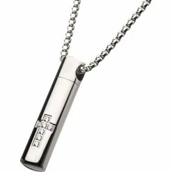Buy 🔥 INOX Men's Stainless Steel Memorial Cross Pendant With Clear CZ & Steel Box Chain 🔔 -Men‘s Jewelry Shop unnamed file 318