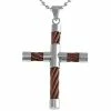 Cheapest 🛒 Other Brands Stainless Steel And Brown Immersion Plated Cable Cross Pendant 24 In. ✨