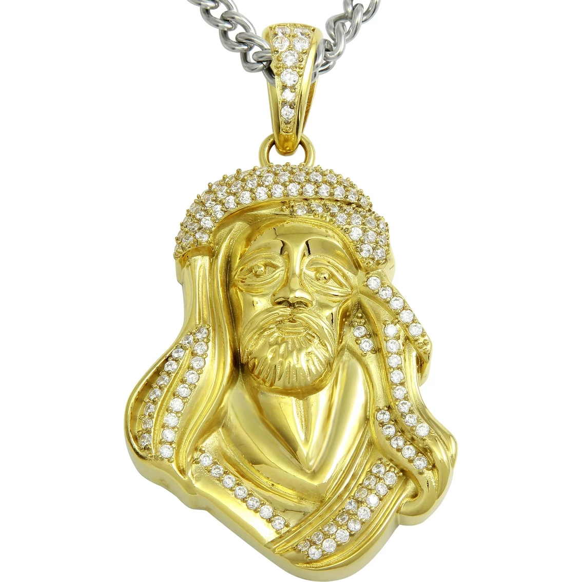 Wholesale π Other Brands Stainless Steel & Yellow Ion Plated Jesus Head With Cubic Zirconia Pendant, 24 In. π€© 1 Wholesale π Other Brands Stainless Steel & Yellow Ion Plated Jesus Head With Cubic Zirconia Pendant, 24 In. π€©