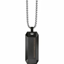 Coupon 👏 Bulova Precisionist Pendant Cognac Diamonds Black 🐕 Dogtag Necklace 😉