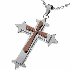 Cheap 😍 Other Brands Sterling Silver Cross Pendant With Brown Immersion Plating & Diamond Accent 22 In. 🧨