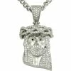 Outlet 👏 Other Brands Stainless Steel Jesus Head With Cubic Zirconia Pendant 24 In. ✔️
