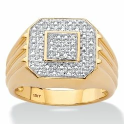 Flash Sale 🎉 PalmBeach Jewelry Men's Round Diamond Ribbed Octagon Ring 1/10 TCW In Solid 10k Yellow Gold 🥰