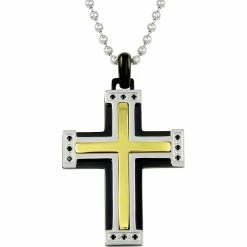 Best deal 🥰 Other Brands Stainless Steel With Black & Yellow Ion Plated 0.05 CTW Black Diamond Pendant 👏