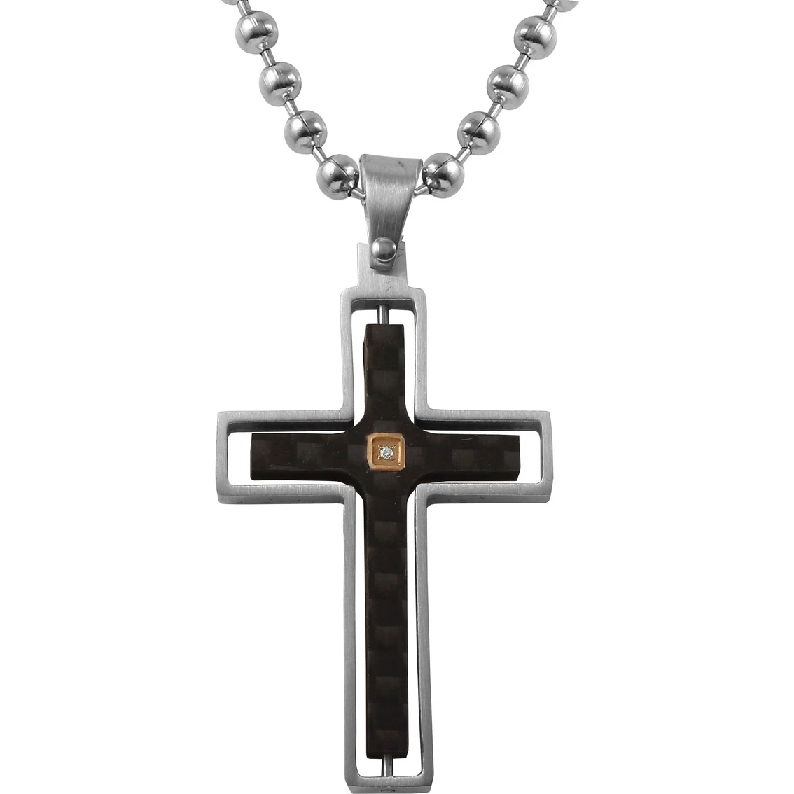 Buy π Other Brands Stainless Steel & True Carbon Fiber With Diamond Accent Cross Pendant π 1 Buy π Other Brands Stainless Steel & True Carbon Fiber With Diamond Accent Cross Pendant π