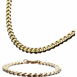 Buy π₯° INOX Men's Stainless Steel Yellow Goldtone Curb Chain And Bracelet Set π