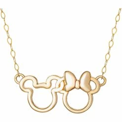Hot Sale ⭐ Jacmel 14K Yellow Gold Two Tone Minnie And Mickey Mouse Necklace, 15 In. 🎁