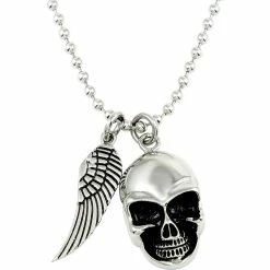 Cheapest 🌟 Other Brands Stainless Steel Wing & Skull Pendant On Bead Chain 24 In. 💯