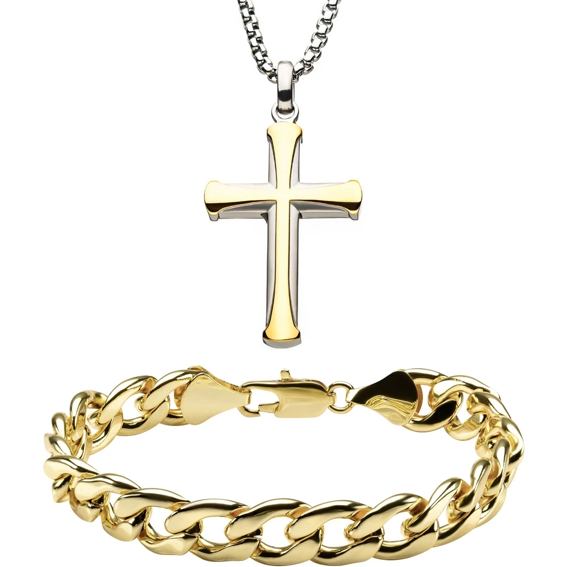 Coupon β INOX Men's Stainless Steel Yellow Goldtone Cross Pendant And Curb Bracelet Set π 1 Coupon β INOX Men's Stainless Steel Yellow Goldtone Cross Pendant And Curb Bracelet Set π
