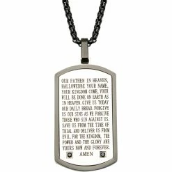 Coupon ✔️ INOX Black Ion Plated Lord's Prayer Black Cubic Zirconia 🐕 Dog Tag Pendant 24 In. 🌟