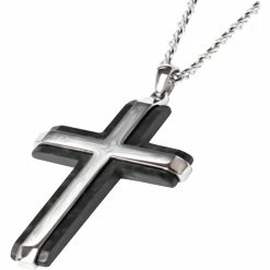 Coupon 👏 INOX Carbon Fiber Cross Pendant With Chain 24 In. 🛒