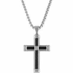 Best Sale ✨ Esquire Stainless Steel Diamond Accent Cross 22 In. Pendant 🧨