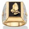 Best deal 😉 PalmBeach Jewelry Men's Emerald-Cut Genuine Black Onyx Praying Hands Two-Tone Ring Gold-Plated ⭐