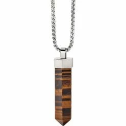 Promo β Bulova Precisionist 26 In. Necklace With Faceted Tiger Eye Pendant β