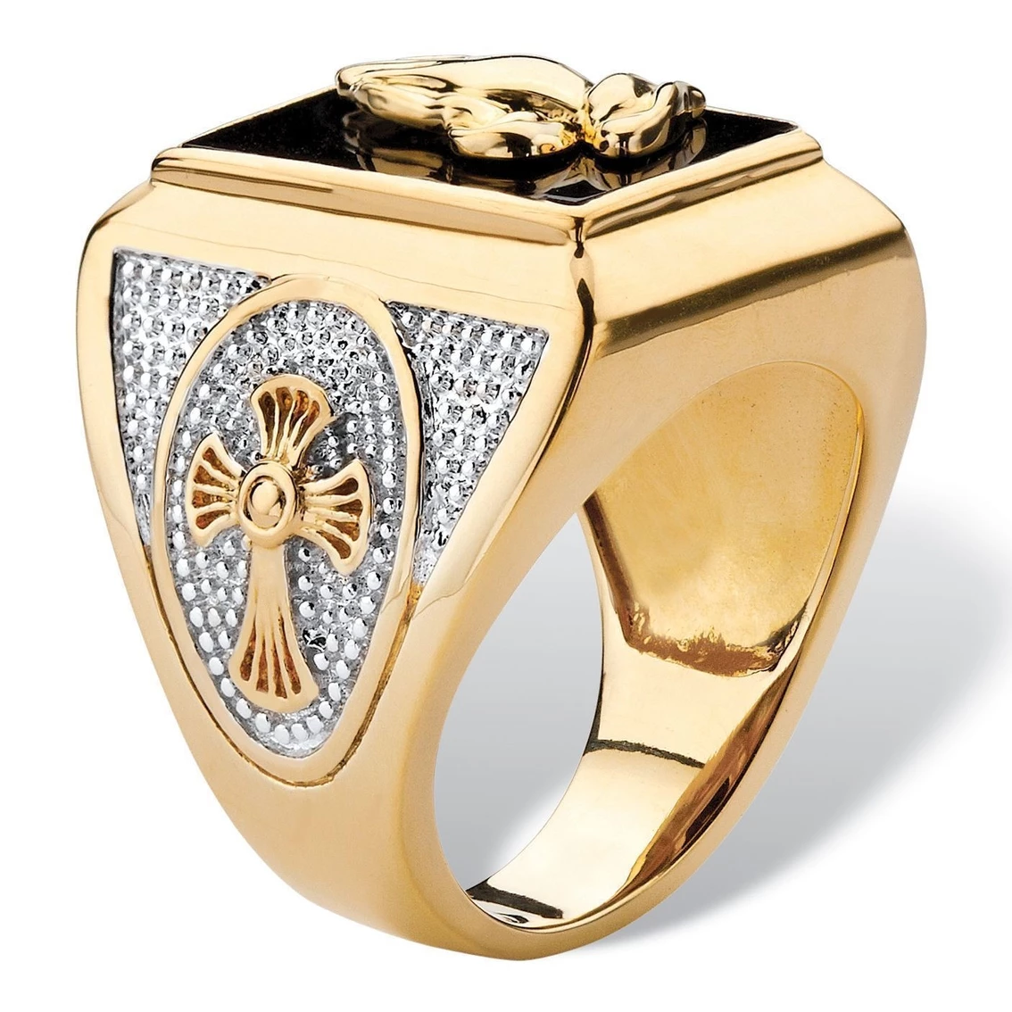 Best deal π PalmBeach Jewelry Men's Emerald-Cut Genuine Black Onyx Praying Hands Two-Tone Ring Gold-Plated β 2 Best deal π PalmBeach Jewelry Men's Emerald-Cut Genuine Black Onyx Praying Hands Two-Tone Ring Gold-Plated β - Image 2