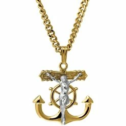 Hot Sale 🔥 Other Brands 14K Gold Filled Solid Two Tone Anchor Crucifix Cross With Stainless Chain 24 In. ✨