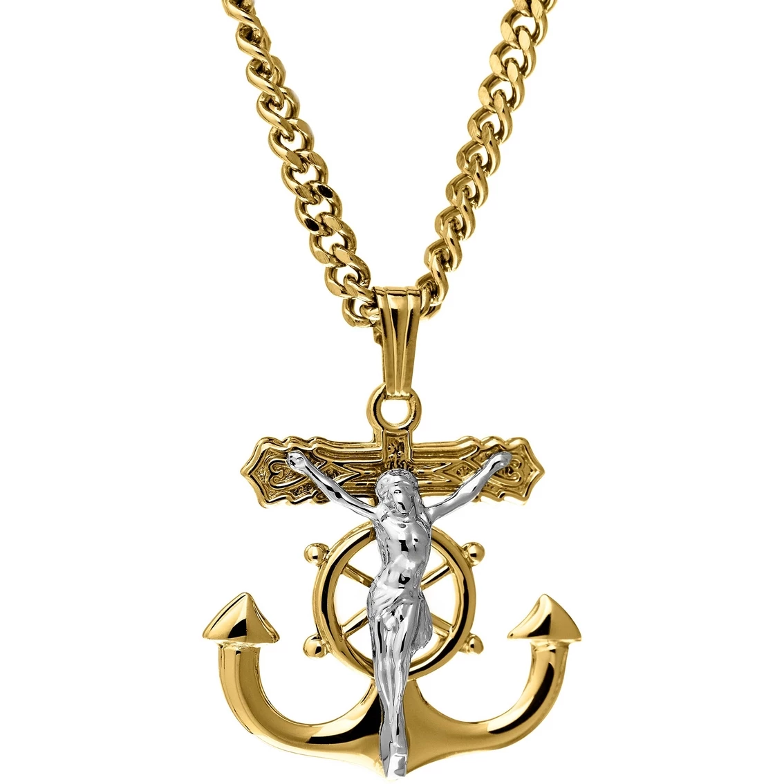 Hot Sale π₯ Other Brands 14K Gold Filled Solid Two Tone Anchor Crucifix Cross With Stainless Chain 24 In. β¨ 1 Hot Sale π₯ Other Brands 14K Gold Filled Solid Two Tone Anchor Crucifix Cross With Stainless Chain 24 In. β¨