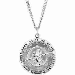 Best Pirce ❤️ Other Brands Sterling Silver Solid Compass Saint Christopher Medal With Stainless Chain 24 In. 🥰