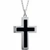 Deals 🎉 Other Brands Sterling Silver Genuine Black Onyx Large Cross With Stainless Chain 24 In. ✨