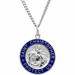 Top 10 🔔 Other Brands Sterling Silver Saint Christopher Medal With Blue Epoxy And Stainless Chain 24 In. 🥰