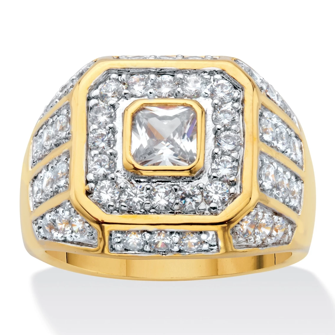 Budget 🥰 PalmBeach Jewelry Men's 2.33 TCW Square-Cut And Round Cubic Zirconia Octagon Grid Ring Gold-Plated 🥰 1 Budget 🥰 PalmBeach Jewelry Men's 2.33 TCW Square-Cut And Round Cubic Zirconia Octagon Grid Ring Gold-Plated 🥰