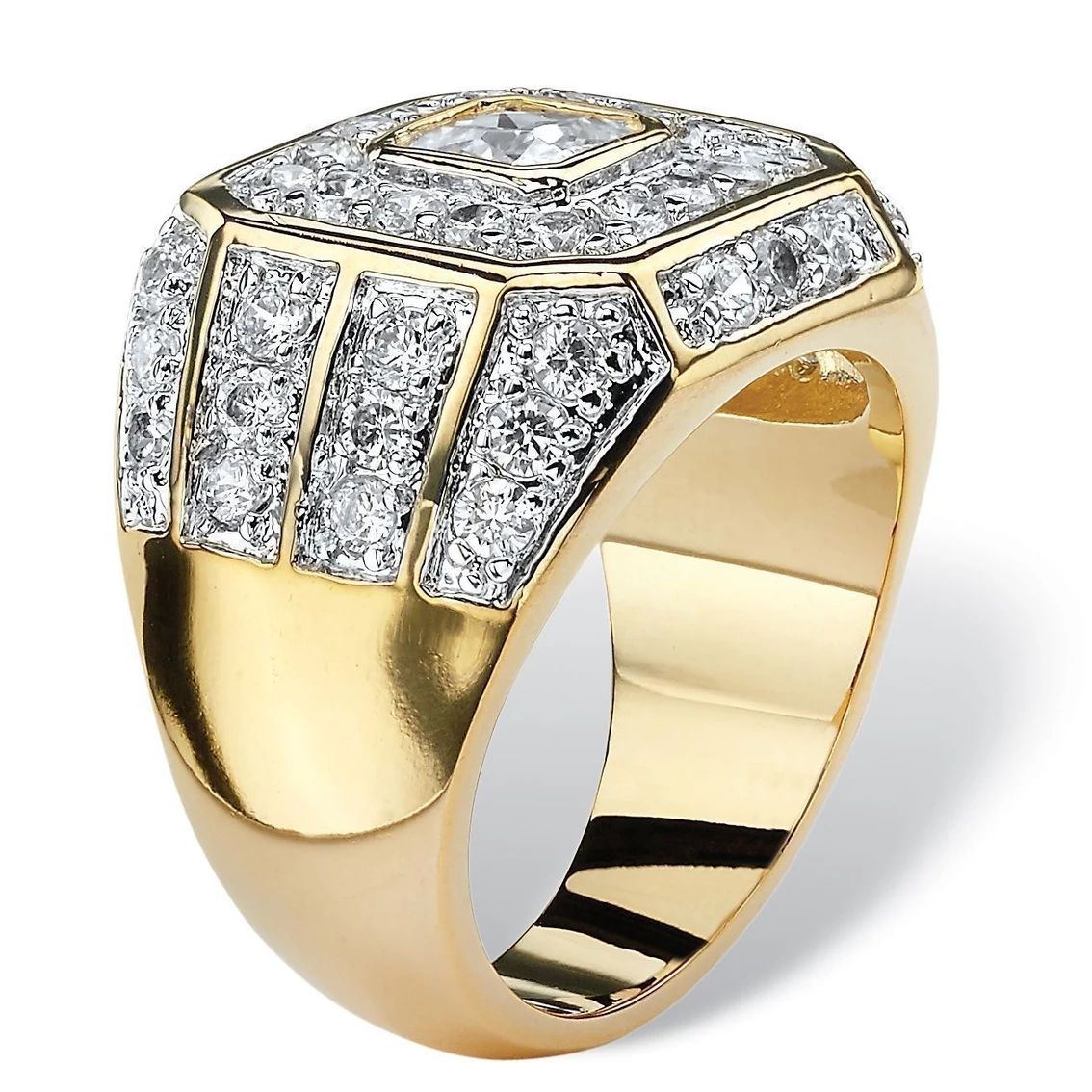 Budget 🥰 PalmBeach Jewelry Men's 2.33 TCW Square-Cut And Round Cubic Zirconia Octagon Grid Ring Gold-Plated 🥰 2 Budget 🥰 PalmBeach Jewelry Men's 2.33 TCW Square-Cut And Round Cubic Zirconia Octagon Grid Ring Gold-Plated 🥰 - Image 2