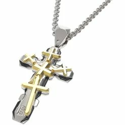 Brand new 💯 Black & Blue Jewelry Stainless Steel Tri Color Diamond Cross Pendant 24 In. ❤️ -Men‘s Jewelry Shop unnamed file 601