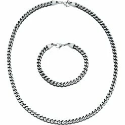 Best Pirce 🥰 Other Brands Black And White Stainless Steel Chain Necklace And Bracelet Set 😍