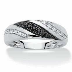 Cheap 💯 PalmBeach Jewelry Men's 1/5 TCW Round Black And White Diamond Ring In Platinum-plated Sterling Silver 🔥
