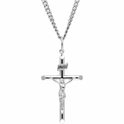 Wholesale ⭐ Other Brands Sterling Silver Embossed Tubular Cross With Crucifix With Stainless Chain 24 In. 🔥