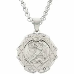 Outlet ❤️ Black & Blue Jewelry Black & Blue Steel And Diamond Celtic St. Michael Medal ✨