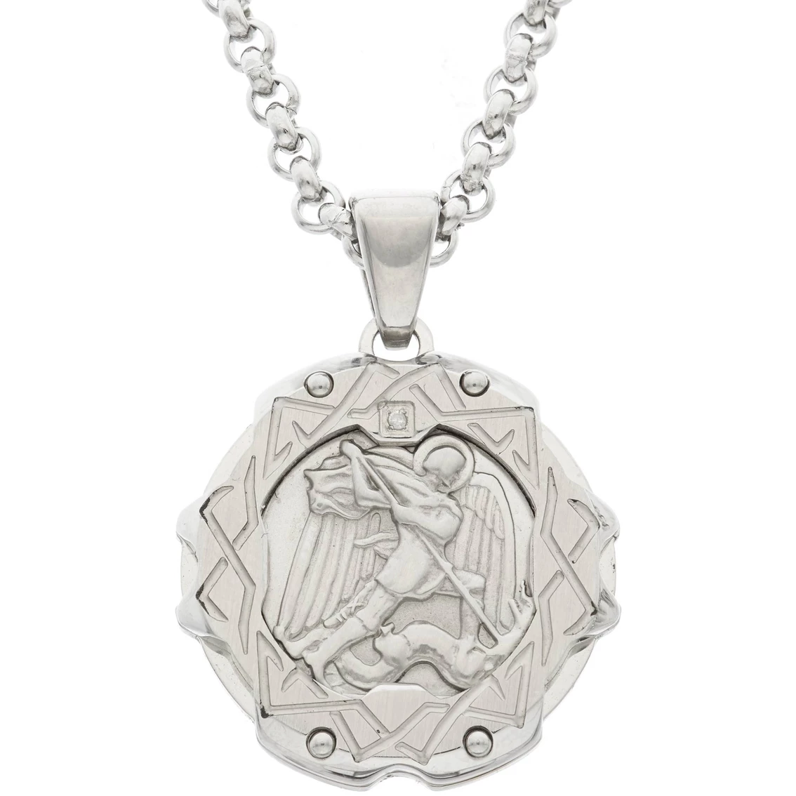 Outlet ❤️ Black & Blue Jewelry Black & Blue Steel And Diamond Celtic St. Michael Medal ✨ 1 Outlet ❤️ Black & Blue Jewelry Black & Blue Steel And Diamond Celtic St. Michael Medal ✨