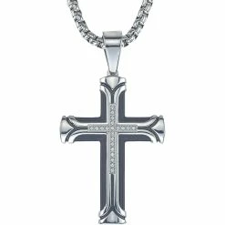Budget β Esquire 1/10 CTW Diamond Black Ion Plated Stainless Steel Cross Pendant π
