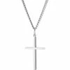 Wholesale 🎁 Other Brands Sterling Silver Polished Stick Cross With Stainless Chain 24 In. 🔔