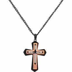 Discount 💯 Other Brands Stainless Steel Tricolor Black And Rose Cubic Zirconia Cross Pendant ⌛
