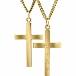 Cheap ❤️ Other Brands 14K Gold Filled Men's Cross With Lord's Prayer And Stainless Chain 24 In. 👍