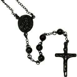 Top 10 💯 Other Brands Stainless Steel Black IP Beaded Medalion And Cross 37 In. Rosary Necklace 🤩