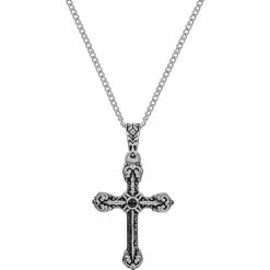 Flash Sale 🔔 Other Brands Stainless Steel Gothic Black Onyx Cross Pendant 24 In. Necklace ⭐