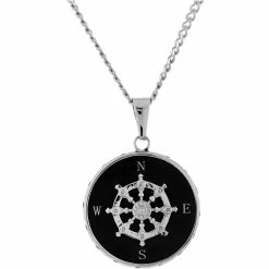 Wholesale 🤩 Other Brands Stainless Steel Black Ion Plated Ship Wheel Compass Pendant 🎉