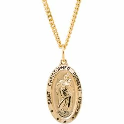 Buy 👏 Other Brands 14K Gold Filled Oval Traditional Saint Christopher Medal 20 In. 🥰