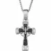 Best Sale ⭐ Black & Blue Jewelry Stainless Steel Carbon Fiber Diamond Cross Pendant 24 In. 😍